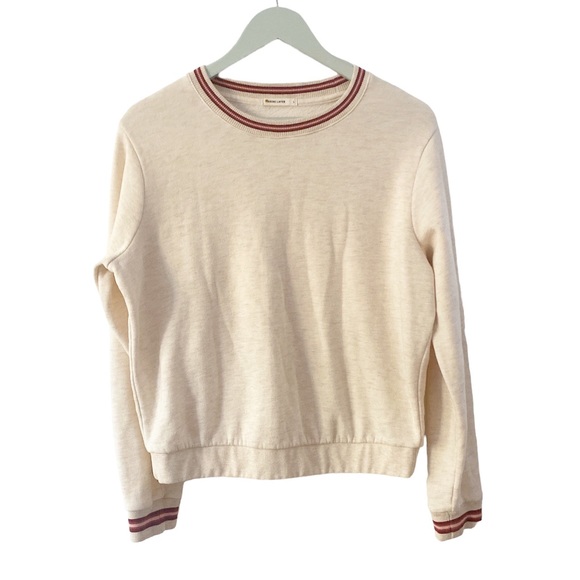 Marine Layer Anytime Sweatshirt Crewneck Oatmeal Cream Stripe Trim size large - Picture 3 of 7